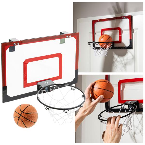 Mini-Basketballkorb - Einhängen an Zimmertür/Hauswand - 45x30 cm Brett - 20 cm Netz - Mit elastischer Federung & Basketball - Ideal für Kinder, Büro