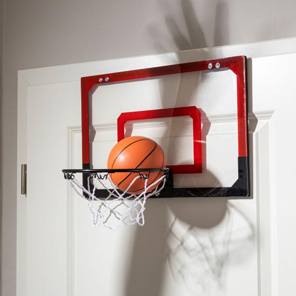 Mini-Basketballkorb - Einhängen an Zimmertür/Hauswand - 45x30 cm Brett - 20 cm Netz - Mit elastischer Federung & Basketball - Ideal für Kinder, Büro