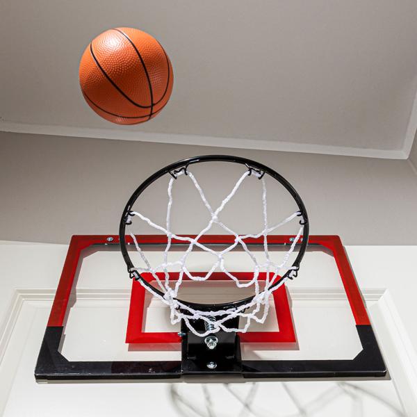 Mini-Basketballkorb - Einhängen an Zimmertür/Hauswand - 45x30 cm Brett - 20 cm Netz - Mit elastischer Federung & Basketball - Ideal für Kinder, Büro