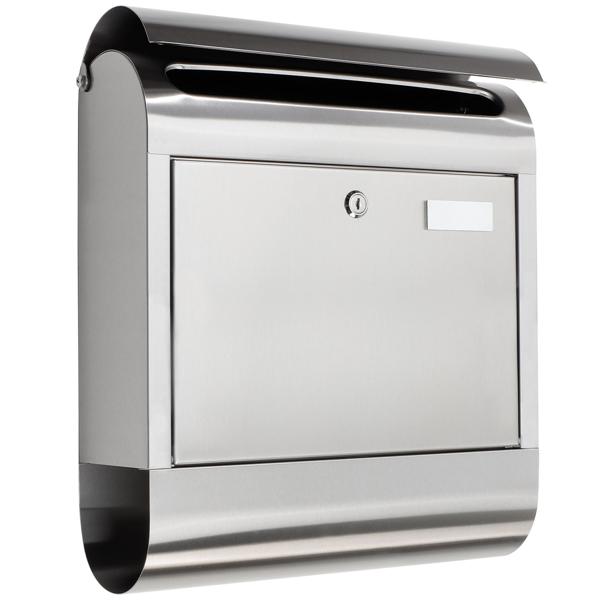 Edelstahl-Briefkasten mit geräumiger Zeitungsrolle: 38x12x42,5cm, silber, widerstandsfähig und stilvoll