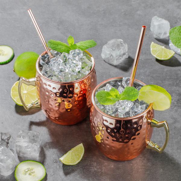 Klassische Moscow Mule Becher, 2 Stück inklusive Trinkhalme, 500ml