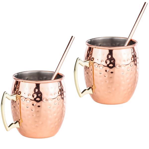 Klassische Moscow Mule Becher, 2 Stück inklusive Trinkhalme, 500ml