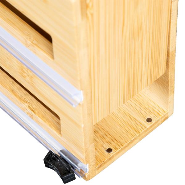 Folienspender Bambus 2in1 - Für 2 Rollen bis 30,5 cm - Integrierter Folienschneider für Alu-, Back- & Frischhaltefolie - Wandmontage möglich - 35x15x7,5 cm