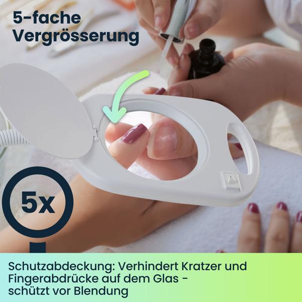 LED-Lupenleuchte mit 5x Vergrösserung – Arbeitsleuchte mit Lupe, Klemme & Gelenkarm – Ideal für Kosmetik, Basteln & Reparaturen