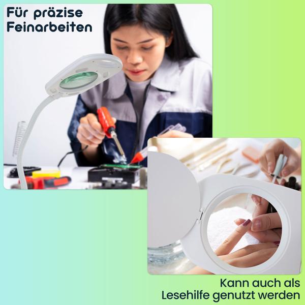 LED-Lupenleuchte mit 5x Vergrösserung – Arbeitsleuchte mit Lupe, Klemme & Gelenkarm – Ideal für Kosmetik, Basteln & Reparaturen