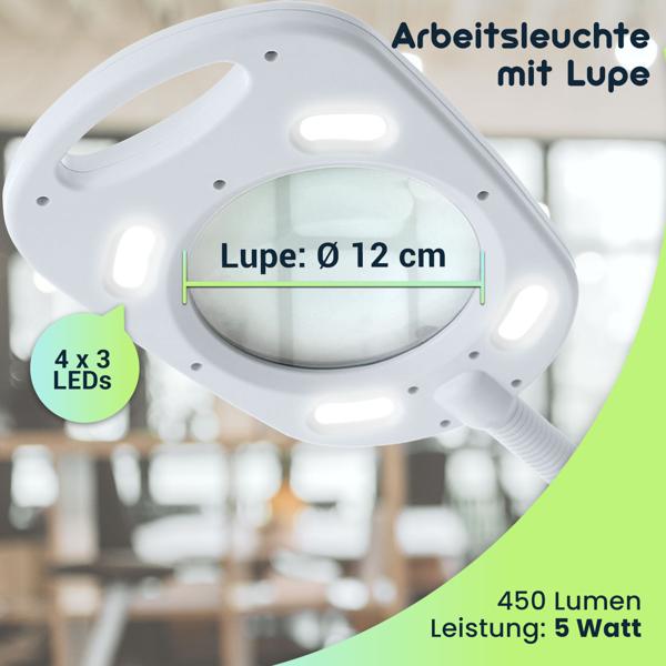LED-Lupenleuchte mit 5x Vergrösserung – Arbeitsleuchte mit Lupe, Klemme & Gelenkarm – Ideal für Kosmetik, Basteln & Reparaturen