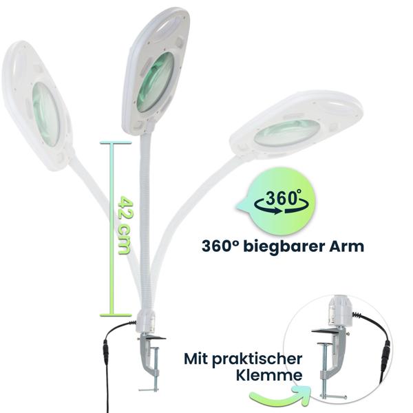 LED-Lupenleuchte mit 5x Vergrösserung – Arbeitsleuchte mit Lupe, Klemme & Gelenkarm – Ideal für Kosmetik, Basteln & Reparaturen