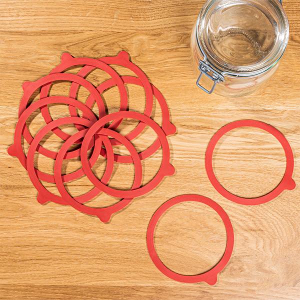 Einkochringe - 10 Stück Gummiringe mit Lasche für sicheren luftdichten Verschluss - Ø 10cm - 9,4 x 10,8cm - Mehrfach verwendbar - Ideal für Weckgläser