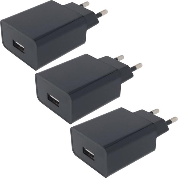 3er-Set USB-A-Ladegerät 10W schwarz - Vielseitiges Laden für Smartphones Tablets Kameras - Kompaktes Netzteil 100-240V 5V DC