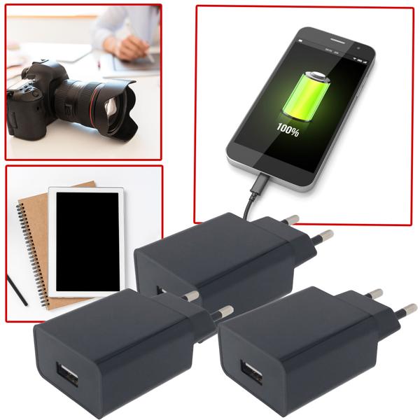 3er-Set USB-A-Ladegerät 10W schwarz - Vielseitiges Laden für Smartphones Tablets Kameras - Kompaktes Netzteil 100-240V 5V DC