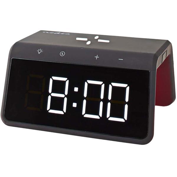 Wecker mit kabelloser Ladestation - Nachtlicht 8 Farben & Qi-Ladefunktion für Handy - USB-A-Anschluss, 2 Alarmzeiten, dimmbares Display, schwarz