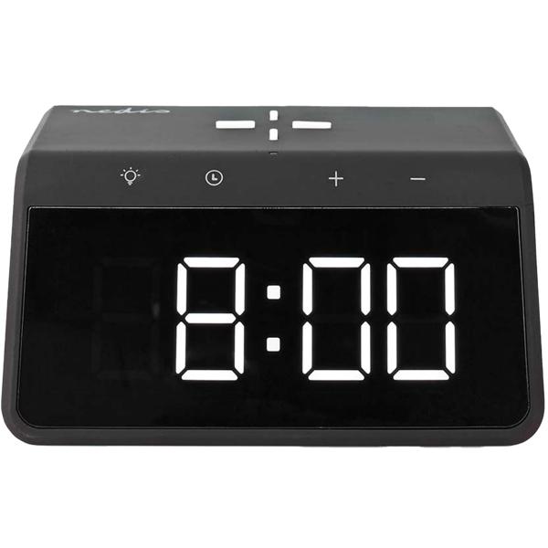 Wecker mit kabelloser Ladestation - Nachtlicht 8 Farben & Qi-Ladefunktion für Handy - USB-A-Anschluss, 2 Alarmzeiten, dimmbares Display, schwarz