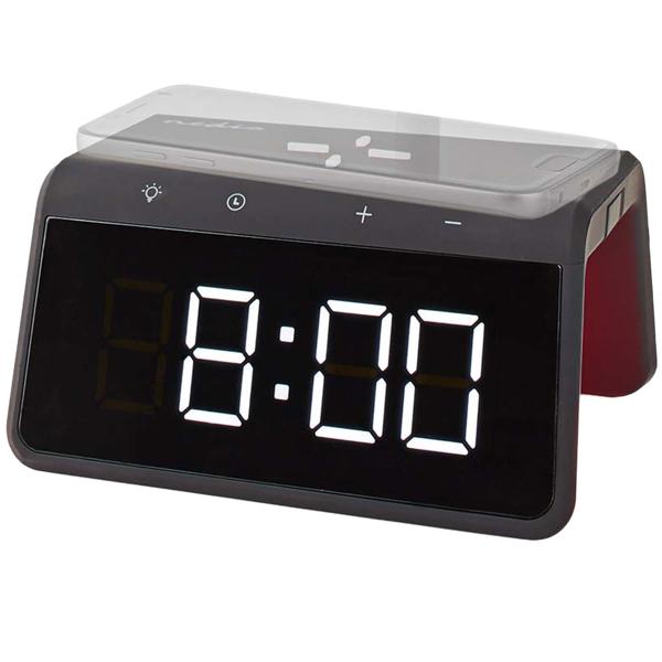 Wecker mit kabelloser Ladestation - Nachtlicht 8 Farben & Qi-Ladefunktion für Handy - USB-A-Anschluss, 2 Alarmzeiten, dimmbares Display, schwarz