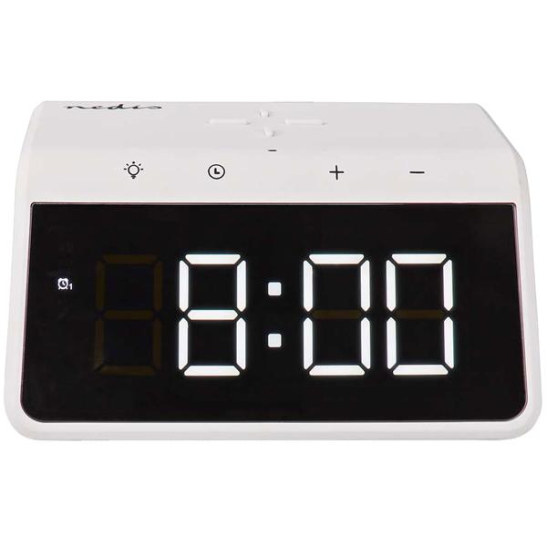 Wecker mit kabelloser Ladestation - Qi-Laden, Nachtlicht & USB-A-Anschluss - Dimmbares Display, 2 Alarme, 15W Schnellladefunktion, weiss (ABS)