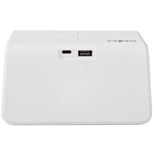 Wecker mit kabelloser Ladestation - Qi-Laden, Nachtlicht & USB-A-Anschluss - Dimmbares Display, 2 Alarme, 15W Schnellladefunktion, weiss (ABS)