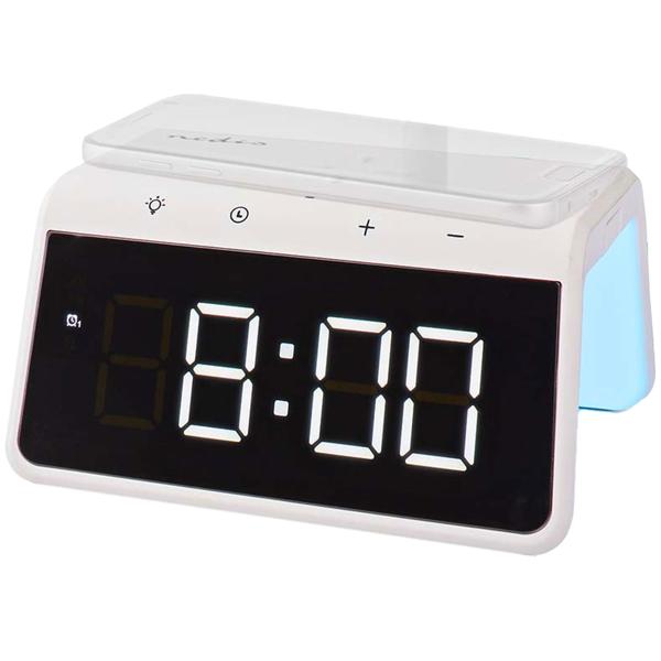 Wecker mit kabelloser Ladestation - Qi-Laden, Nachtlicht & USB-A-Anschluss - Dimmbares Display, 2 Alarme, 15W Schnellladefunktion, weiss (ABS)