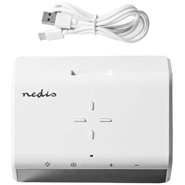 Wecker mit kabelloser Ladestation - Qi-Laden, Nachtlicht & USB-A-Anschluss - Dimmbares Display, 2 Alarme, 15W Schnellladefunktion, weiss (ABS)