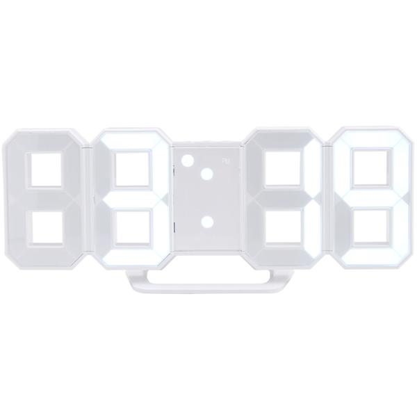 Moderne digitale 3D LED-Tisch- & Wanduhr mit Wecker, 7-Segment-Ziffern, dimmbar, zum Aufstellen oder Aufhängen, 21,5 x 7,3 cm, weiss
