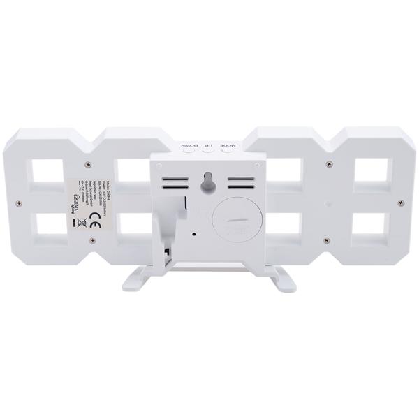 Moderne digitale 3D LED-Tisch- & Wanduhr mit Wecker, 7-Segment-Ziffern, dimmbar, zum Aufstellen oder Aufhängen, 21,5 x 7,3 cm, weiss