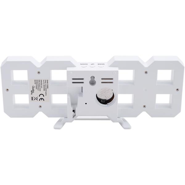 Moderne digitale 3D LED-Tisch- & Wanduhr mit Wecker, 7-Segment-Ziffern, dimmbar, zum Aufstellen oder Aufhängen, 21,5 x 7,3 cm, weiss