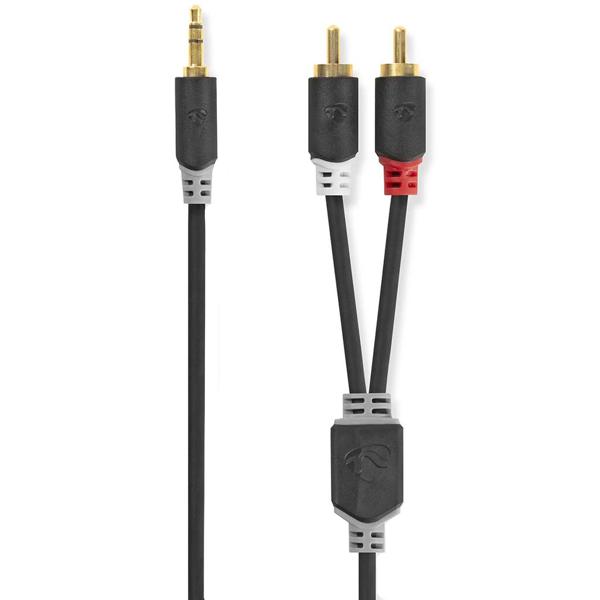 Stereo Cinch Audiokabel - 3,5mm Klinke auf 2x Cinch Stecker - HiFi-Klang, 2m, vergoldete Kontakte, 26 AWG Kupferkern, robust