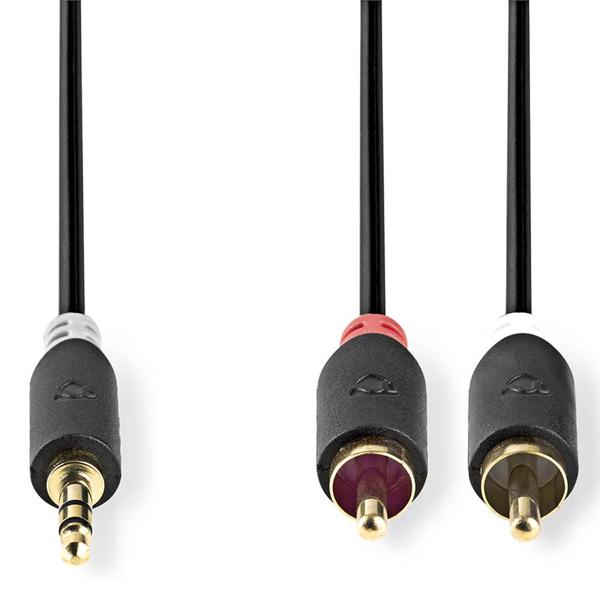 Stereo Cinch Audiokabel - 3,5mm Klinke auf 2x Cinch Stecker - HiFi-Klang, 2m, vergoldete Kontakte, 26 AWG Kupferkern, robust