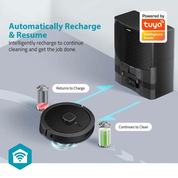 Saugroboter mit Wischfunktion, SmartLife App-Steuerung, Ladestation, Laser-Navigation, für Hartböden (Laminat, Parkett, Fliesen), Teppiche, Haare