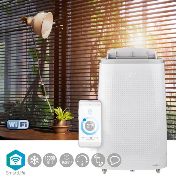 Mobile leistungsstarke Klimaanlage, Exzellente Kühlleistung 16.000 BTU, mit Entfeuchter, App-Steuerung, Energieklasse A, weiss