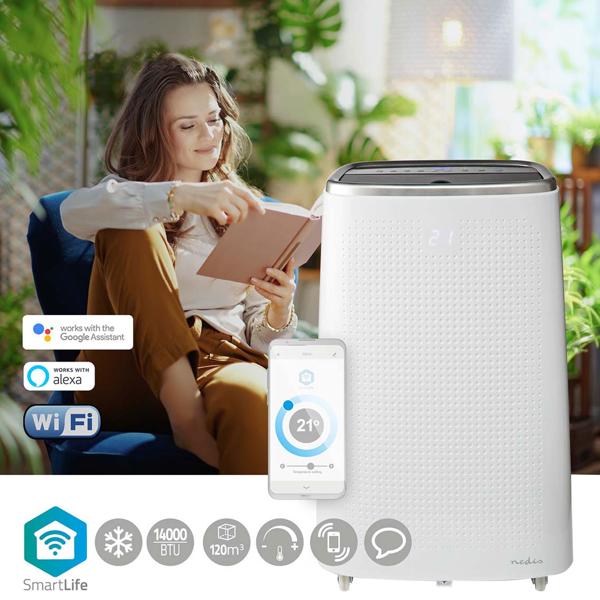 Mobile 14.000 BTU Klimaanlage - weiss, Top Kühlung & Entfeuchtung mit App-Steuerung - Leistungsstark und flexibel auf Rollen