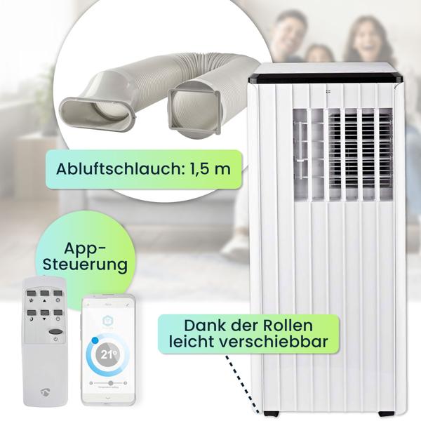 Mobile 3 in 1 Klimaanlage (Kühlen, Belüften, Entfeuchten), App-Steuerung, 9.000 BTU, Timer, LCD Display, weiss