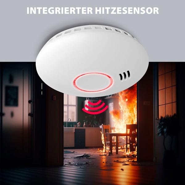 Vernetzbarer Funkrauchmelder mit Hitzesensor, 85dB