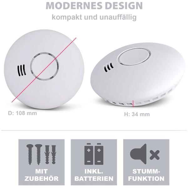 Vernetzbarer Funkrauchmelder mit Hitzesensor, 85dB