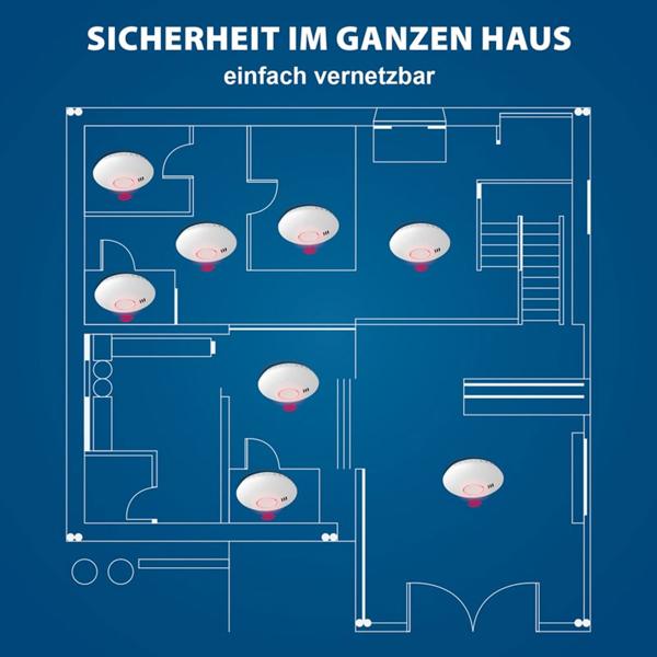 3er-Set Vernetzbarer Funkrauchmelder mit Hitzesensor, 85dB