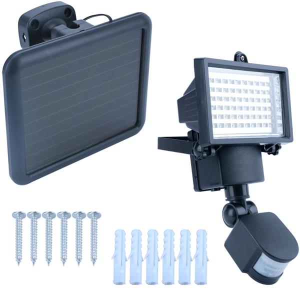 2er Solar LED Wand Fluter für aussen, PIR-Sensor 180° , 12 W, besonders helle 750 Lumen, IP44, autark dank Solarpanel, angenehmes weisses Licht