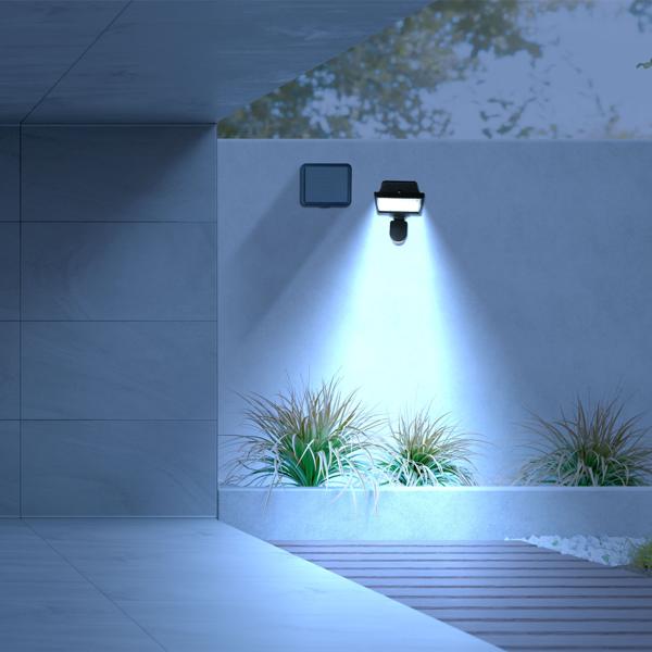 2er Solar LED Wand Fluter für aussen, PIR-Sensor 180° , 12 W, besonders helle 750 Lumen, IP44, autark dank Solarpanel, angenehmes weisses Licht