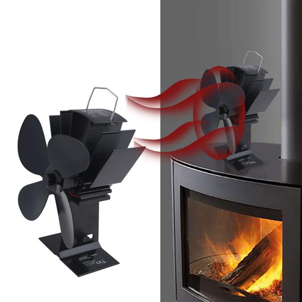 2er-Set Stromloser Kaminventilator Schwarz - 4 Lüfterblätter für effiziente Wärmeverteilung - Startet ab 65°C, bis 345°C - Geräuscharm & energieeffizient