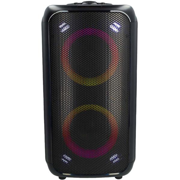 Hochwertiger grosser Bluetooth Lautsprecher mit Beleuchtung, Subwoofer und Mikrofon-/Gitarreneingang, Karaoke Box, Kabelloser Trolley-Lautsprecher, AUX, USB