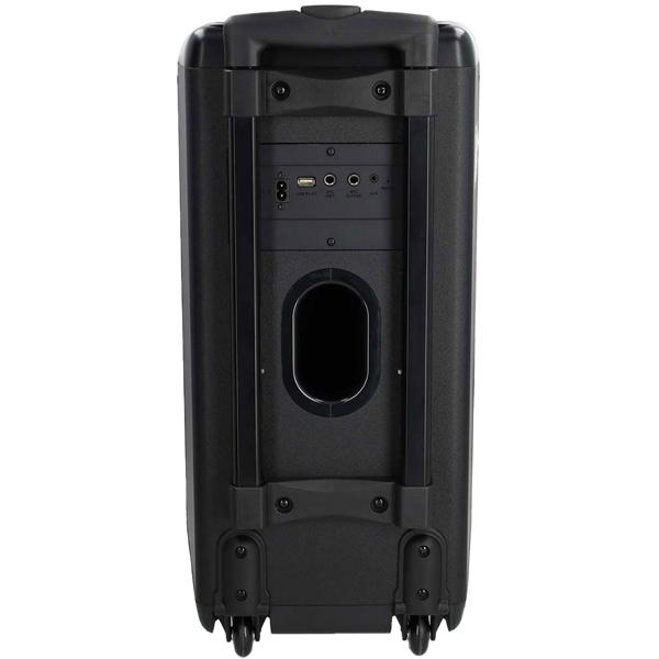 Hochwertiger grosser Bluetooth Lautsprecher mit Beleuchtung, Subwoofer und Mikrofon-/Gitarreneingang, Karaoke Box, Kabelloser Trolley-Lautsprecher, AUX, USB