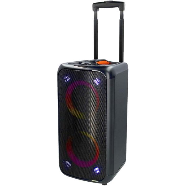 Hochwertiger grosser Bluetooth Lautsprecher mit Beleuchtung, Subwoofer und Mikrofon-/Gitarreneingang, Karaoke Box, Kabelloser Trolley-Lautsprecher, AUX, USB