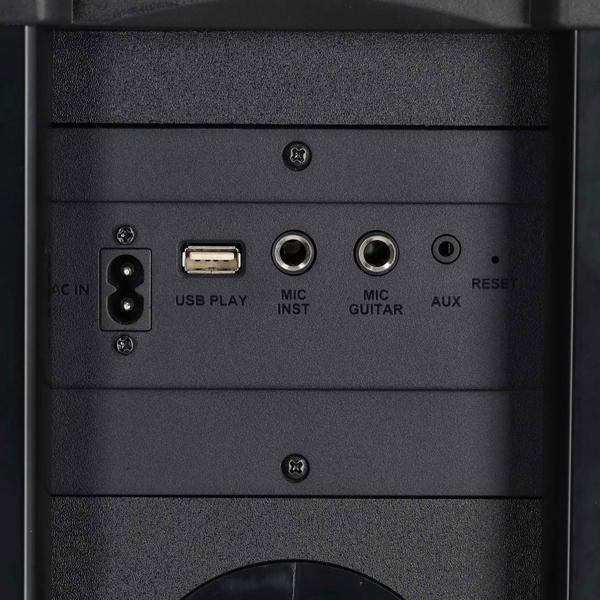 Hochwertiger grosser Bluetooth Lautsprecher mit Beleuchtung, Subwoofer und Mikrofon-/Gitarreneingang, Karaoke Box, Kabelloser Trolley-Lautsprecher, AUX, USB