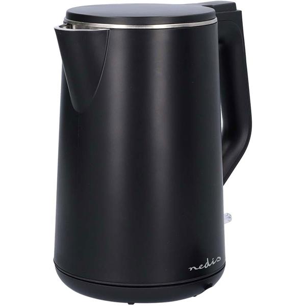 Eleganter, doppelwandiger Wasserkocher in Schwarz, 1,5L – Robust, pflegeleicht & energiesparend – Stilvolles Küchenhighlight