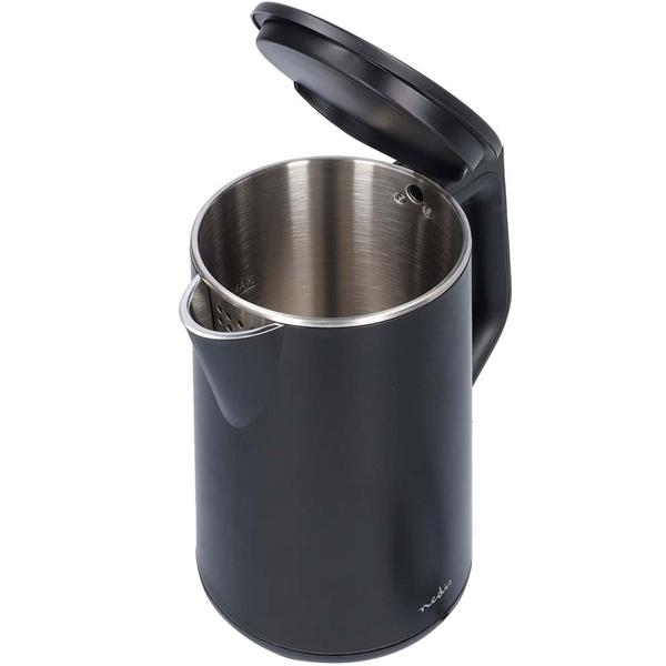 Eleganter, doppelwandiger Wasserkocher in Schwarz, 1,5L – Robust, pflegeleicht & energiesparend – Stilvolles Küchenhighlight
