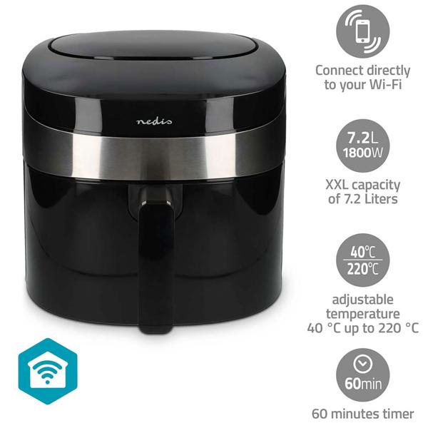 XL Heissluftfritteuse 7,2L (1800W) mit App-Steuerung – Air Fryer mit Touch-Display, 8 Programmen, Grill- & Backfunktion