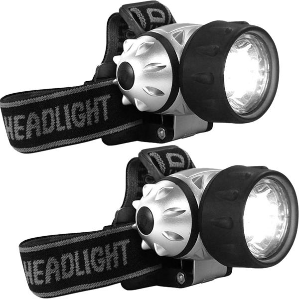 2er-Set LED Kopflampe - Flexibles Stirnband für Outdoor, Wandern, Joggen - IP44 Spritzwasserschutz - 7 LEDs, 3 Modi, batteriebetrieben