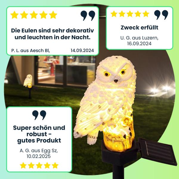 Originelle LED Solar Eule, 3er-Set, wetterfest und witterungsbeständig, Solar Gartenleuchte mit Dämmerungssensor, effektvolle Lichtquelle für Garten und Balkon