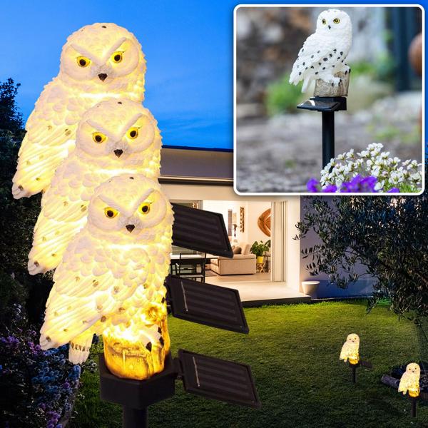 Originelle LED Solar Eule, 3er-Set, wetterfest und witterungsbeständig, Solar Gartenleuchte mit Dämmerungssensor, effektvolle Lichtquelle für Garten und Balkon