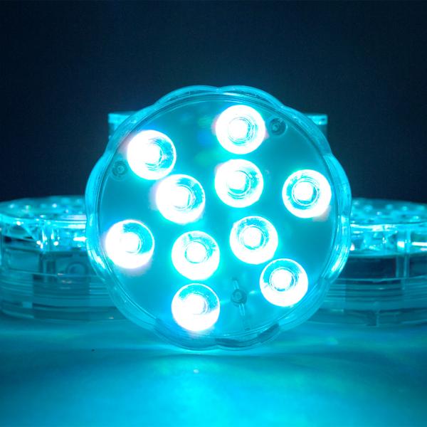 8er-Set Multicolor-LED-Unterwasserleuchten: 15 Farben, Fernbedienung, IP68 - für beeindruckende Lichteffekte unter Wasser