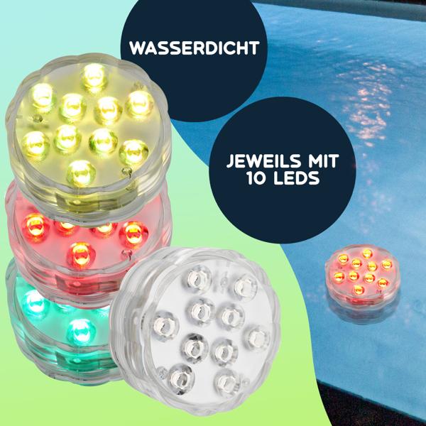 4er-Set Multicolor-LED-Unterwasserleuchten: 15 Farben, Fernbedienung, IP68 - für beeindruckende Lichteffekte unter Wasser