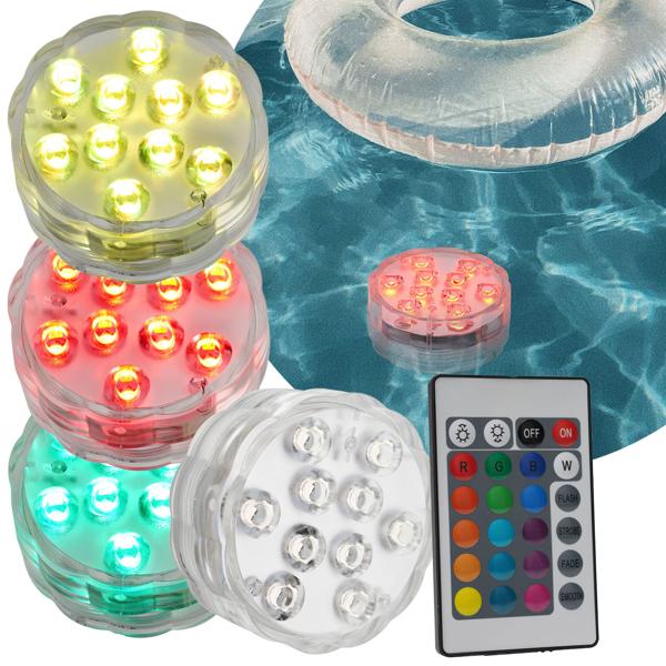 4er-Set Multicolor-LED-Unterwasserleuchten: 15 Farben, Fernbedienung, IP68 - für beeindruckende Lichteffekte unter Wasser