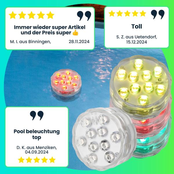 4er-Set Multicolor-LED-Unterwasserleuchten: 15 Farben, Fernbedienung, IP68 - für beeindruckende Lichteffekte unter Wasser